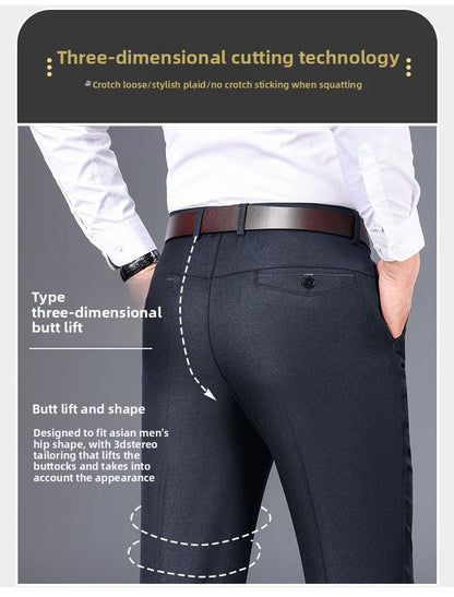 Top Quality 100% Cotton New Brand Casual Fashion Business Straight Long Dress Pants High Waist Trousers Men's Clothing