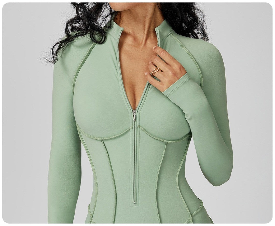 Seamless Yoga Jumpsuit Peach Hip High Elasticity Zipper Bodysuit Long Sleeves One-Piece Workout Clothes Gym Leggings Sportswear