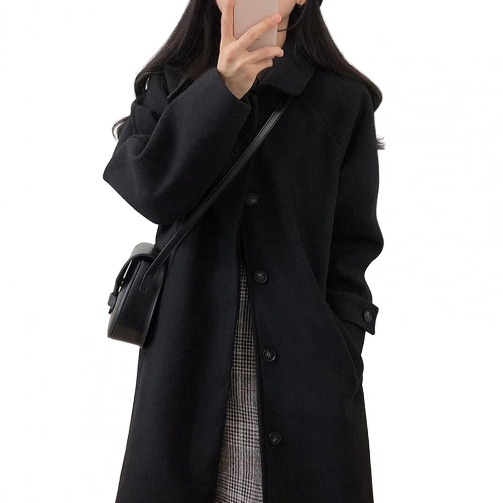 Japanese Style Women Woolen Coat Turn-down Collar Single-breasted Pockets Women Overcoat Front Placket Cardigan Thick Wool Coat
