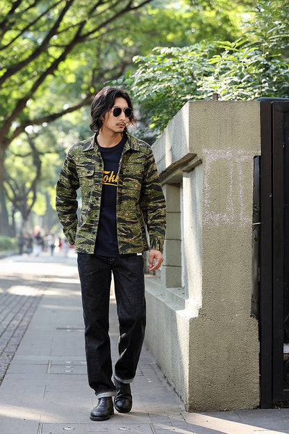2025 Spring Men's Tiger Stripe Camo Camouflage Cargo Shirt Fashion Work Engineer Long Sleeved Shirt Jacket With Double Pockets