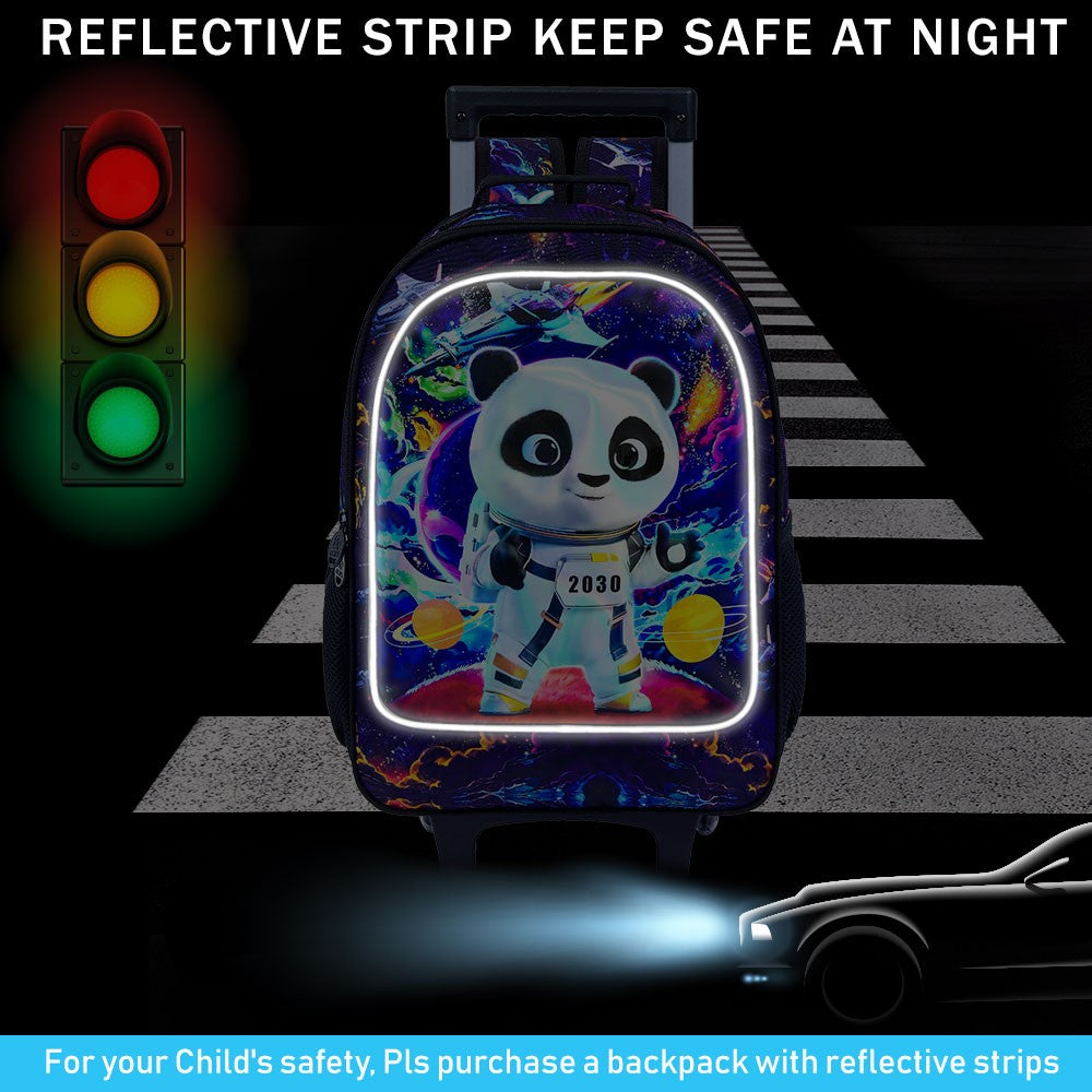 Rolling panda Backpack for Boys, Kids Roller Wheels School Bookbag with Lunch Bag, Wheeled School Bag for Children