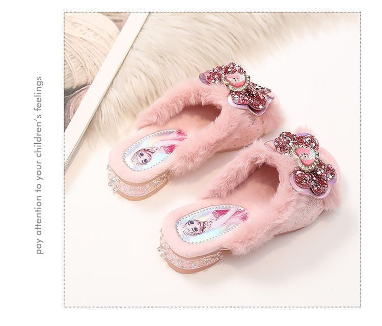 Chinelos de Algodão Fofos da Elsa da Disney para Estudantes Criativos Kawaii Meninas Outono/Inverno Princesa Sem Dedos Chinelos de Casa Presente
