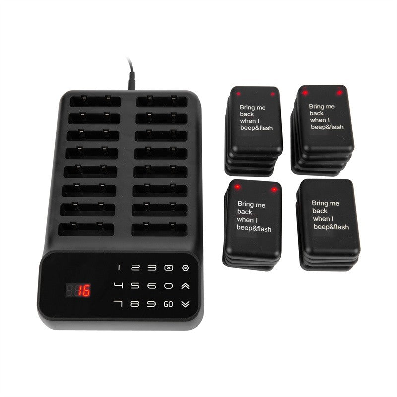 Wireless Restaurant Pagers Calling System 16 Coasters Buzzer Vibrator Bell Receivers For Food Truck Bar Coffee Fast Food Hotel