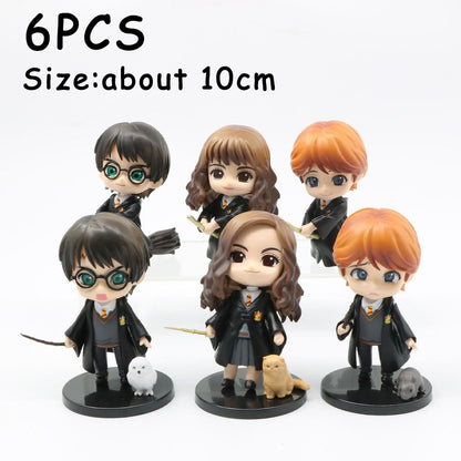 Hot 3-10 unidades/conjunto Harri Q Style Potter Posket Hermione Ron Hedwig Boneco de Vinil Brinquedo Decoração de Bolo Carro Modelo PVC Boneca Presente Brinquedos