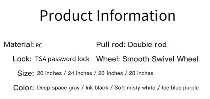 Plastic Frame Thickened Handle Luggage Large Capacity 24-inch Travel Bag 20-inch Checked Luggage Explosion-proof Password Suitca