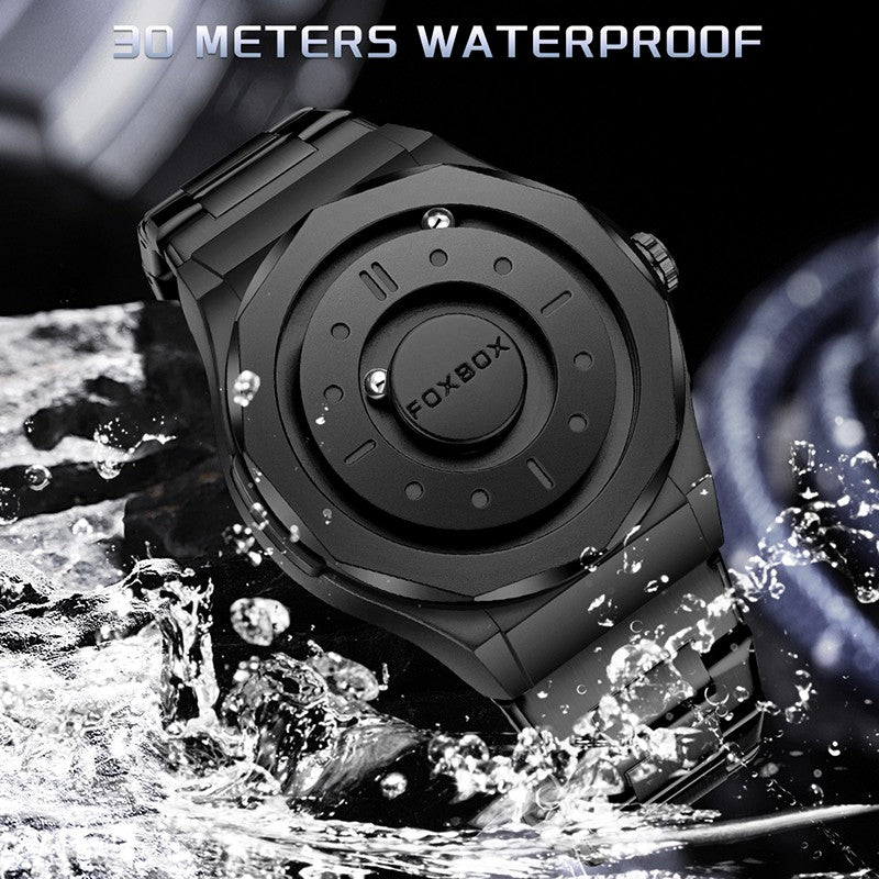 FOXBOX Creative Scrolling Pointer Magnetic Force Men's Quartz Wristwatches Outdoor Sports Waterproof Watch Men Relogio Masculino