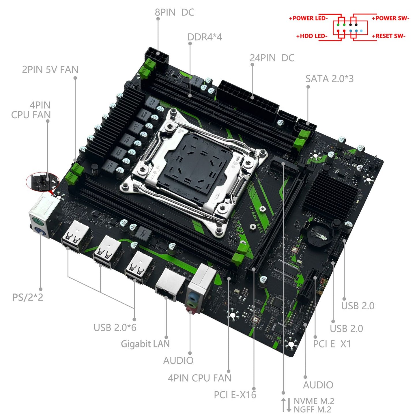 Placa-mãe MACHINIST X99 PR9-H Kit Com CPU Xeon E5 2650 V4 LGA2011-3 Memória RAM DDR4 16GB (1*16GB) 2133MHZ NVME M.2 SATA