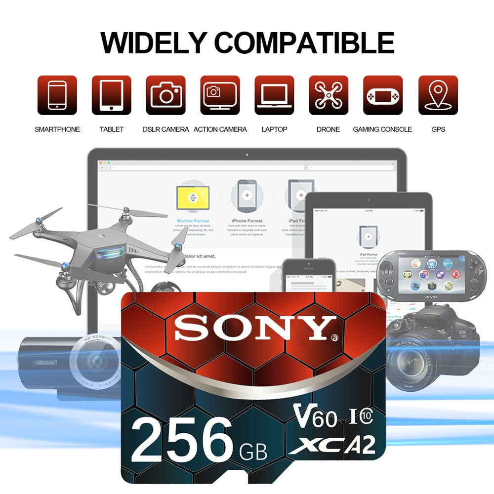 Cartão Micro SD SONY TF 2TB 1TB 512GB 128GB 64GB Memória Flash Classe 10 para Celulares VANT com Leitor de Cartão incluso