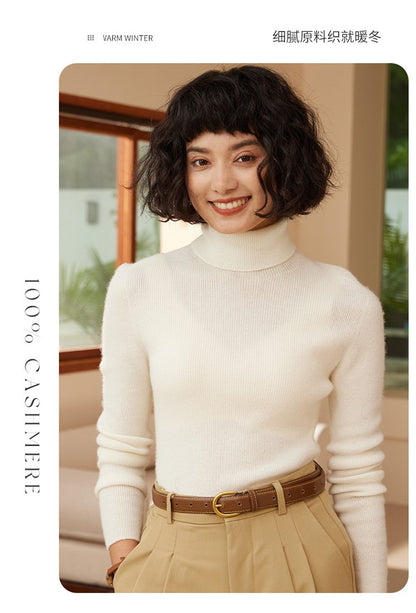 Autumn and Winter New Women's Sweater 100% Pure Cashmere High Collar Hoodie Knitted Basic Style Hot Selling Women's Top