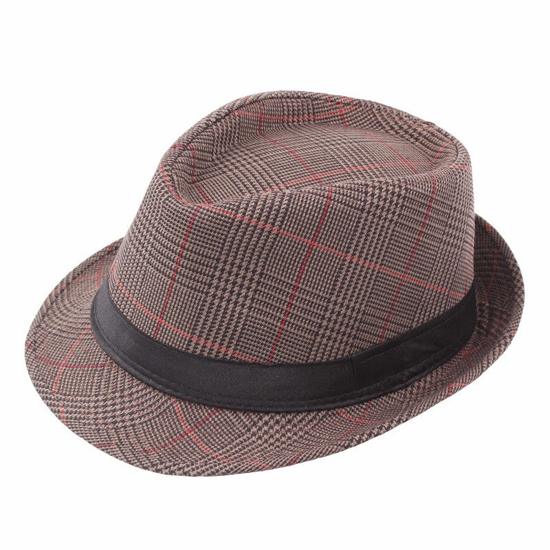 Check Fedora Middle-aged and elderly spring/summer leisure gentleman jazz hat men's artistic sunshade Party Bucket hat