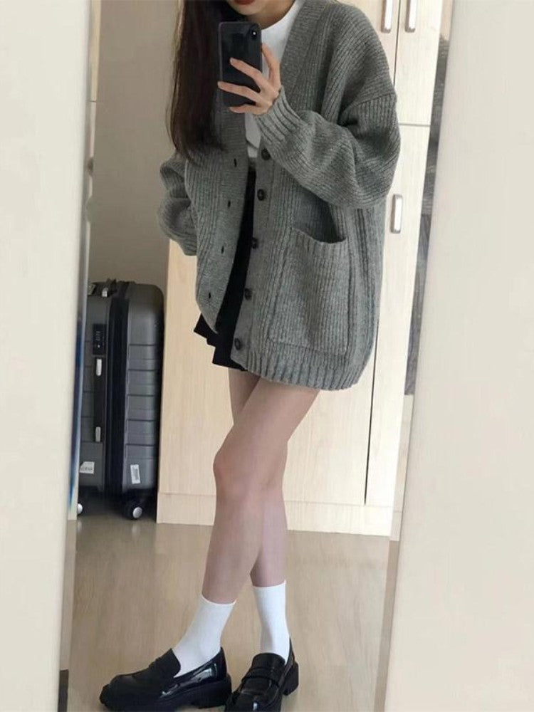 Cardigan for Women Solid Novelties in Chic Office Wear Vintage Korean Streetwear Clothing Sales Y2k Loose Knitted Sweater Woman