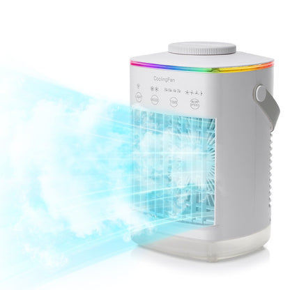 Mini climatizador portátil de 4 velocidades para mesa com temporizador, ventilador de resfriamento, spray de água, USB, para escritório e casa