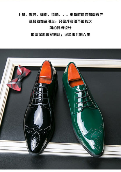 High Quality Green Men Oxfords Shoes Pointed Formal Shoes Man Patent Leather Shoes Lace-Up Business Dress Shoes Men Big size 48