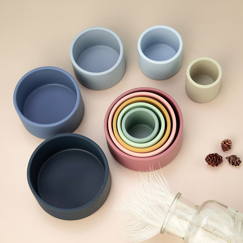 TYRY.HU 1set Baby Silicone Building Block BPA Free Round Cup Soft Block 3D Educational Montessori Toys Baby Teether Gifts