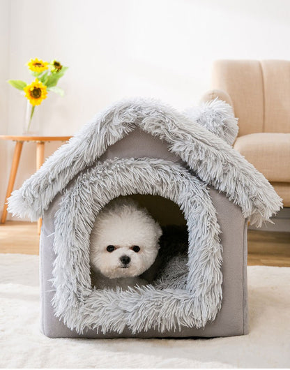Casinha de Cachorro Grande Interna Macia Confortável, Cama para Filhotes Removível, Toca para Cães Pequenos, Tapete Quente de Inverno para Dormir, Portátil