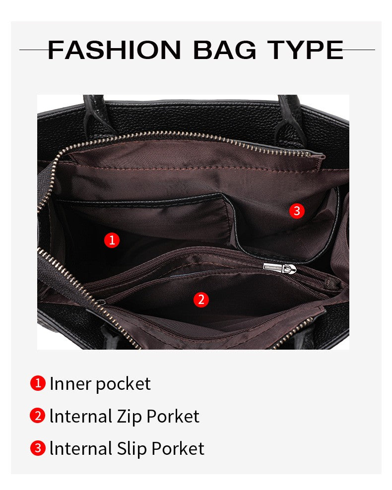 Aidrani women's large capacity handbag with letter print design, made of cowhide material, black