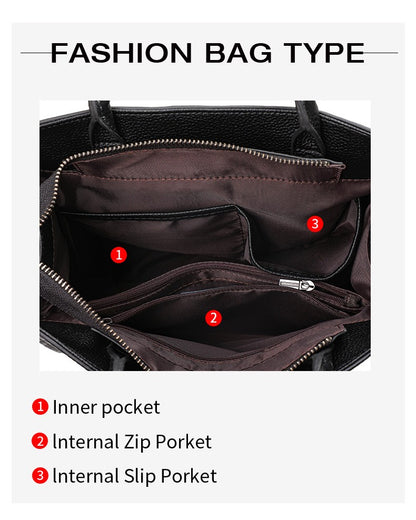 Aidrani women's large capacity handbag with letter print design, made of cowhide material, black