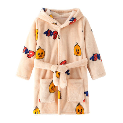 Boy and Girls Flannel Pajamas Robe Autumn and Winter Children Sleepwear Soft Hooded Kids Homewear 2-8 Years