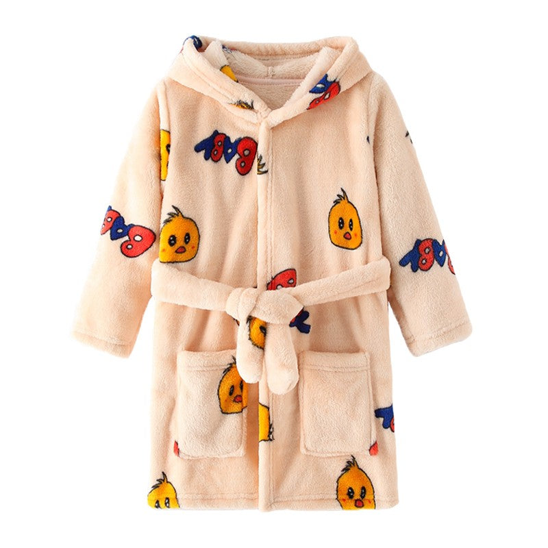 Boy and Girls Flannel Pajamas Robe Autumn and Winter Children Sleepwear Soft Hooded Kids Homewear 2-8 Years