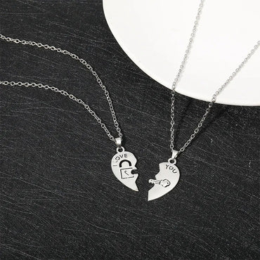 2pcs Couple Lock Key Heart Puzzle I Love You Pendant Couple Necklace Pendants Necklaces for Lovers Valentine's Day Jewelry Gifts