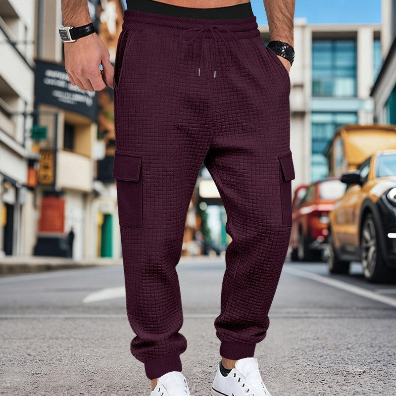 Men's Clothing  Pants Autumn Winter Fashion Casual Heavyweight Small Check Loose Jogger Sweatpants Waffles
