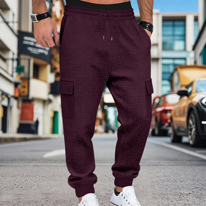 Men's Clothing  Pants Autumn Winter Fashion Casual Heavyweight Small Check Loose Jogger Sweatpants Waffles