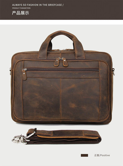 High Quality Genuine Leather Men Briefcase Business bag Crazy Horse Leather Large 17"inch Laptop Bag male Portfolio Office Case