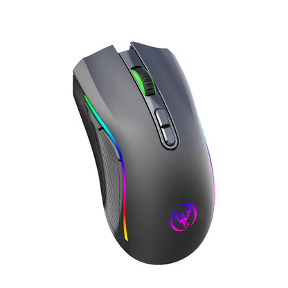 Mouse Mecânico Sem Fio RGB HXSJ T69 2.4G Mouse Gamer Ergonômico com 7 Botões Programáveis 4800DPI para Escritório e Jogos