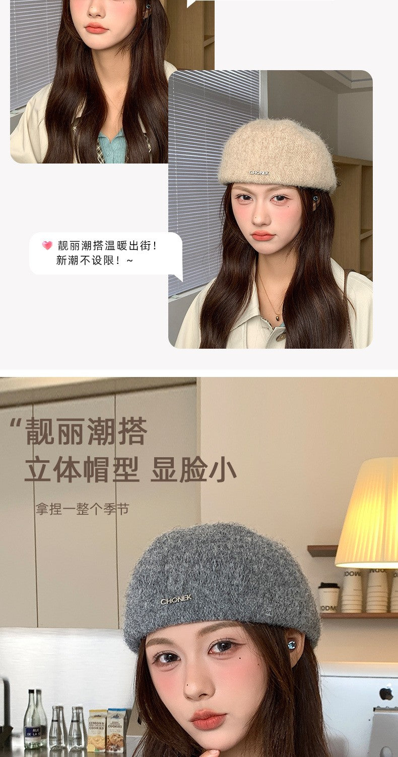 Autumn British Style Beret Hat Lady Vintage Flat Cap Winter Keep Warm Knitted Hat All-match Peaked Cap Forward Hat Wholesale