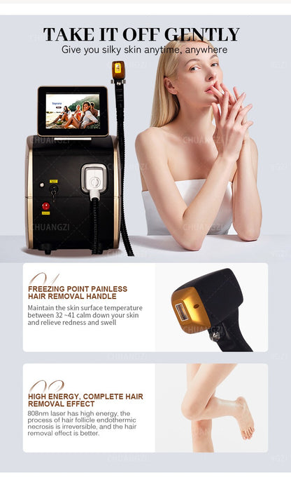 808nm Ice platinum Laser Diode Hair Removal Machine Permanent Best Painless Skin Care Device 3 Wavelength 808 1064 755nm