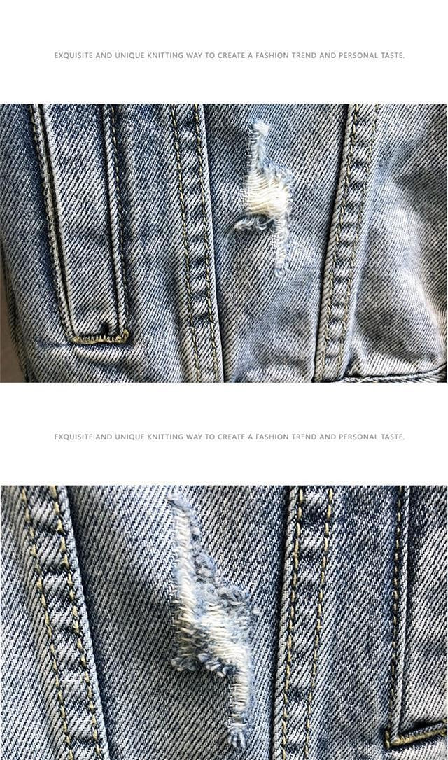 Fashion Cartoon Graphic Print Denim Jacket Men Streetwear Trend Hole Casual Loose Jean Jackets Coat Tops Clothing