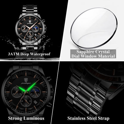 POEDAGAR Top Fashion Men's Watches Waterproof Luminous Stainless Steel Men Wristwatch Chronograph Date Quartz Business Man Watch