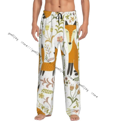 Men's Sleepwear Loose Sleep Pants Pajamas Cute Foxes Forest Long Lounge Bottoms Casual Homewear