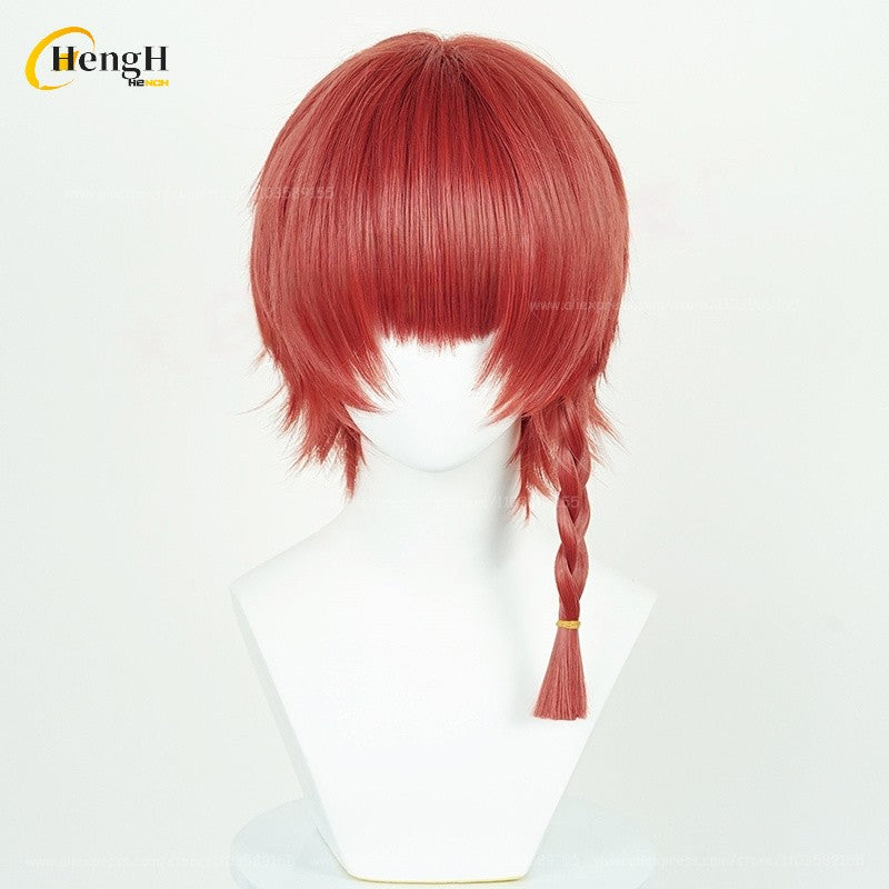 2 Estilos Anime Kurona Ranze Cabelo Sintético Curto 30cm Trança Vermelha Perucas Cabelo Resistente ao Calor Festa de Halloween Cosplay Perucas de Anime