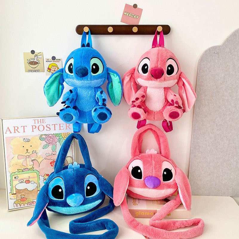 Kawaii Disney Stitch Bag Plush Backpack Bagpack Double Shoulder Crossbody Bag Storage Pouch Plushie Anime Toy Gift for Girls