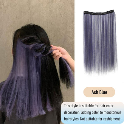 Apliques de cabelo liso sintético 50cm com 4 mechas coloridas, rabo de cavalo de clipe, perucas rosa/azul/roxa, perucas de Halloween/Natal
