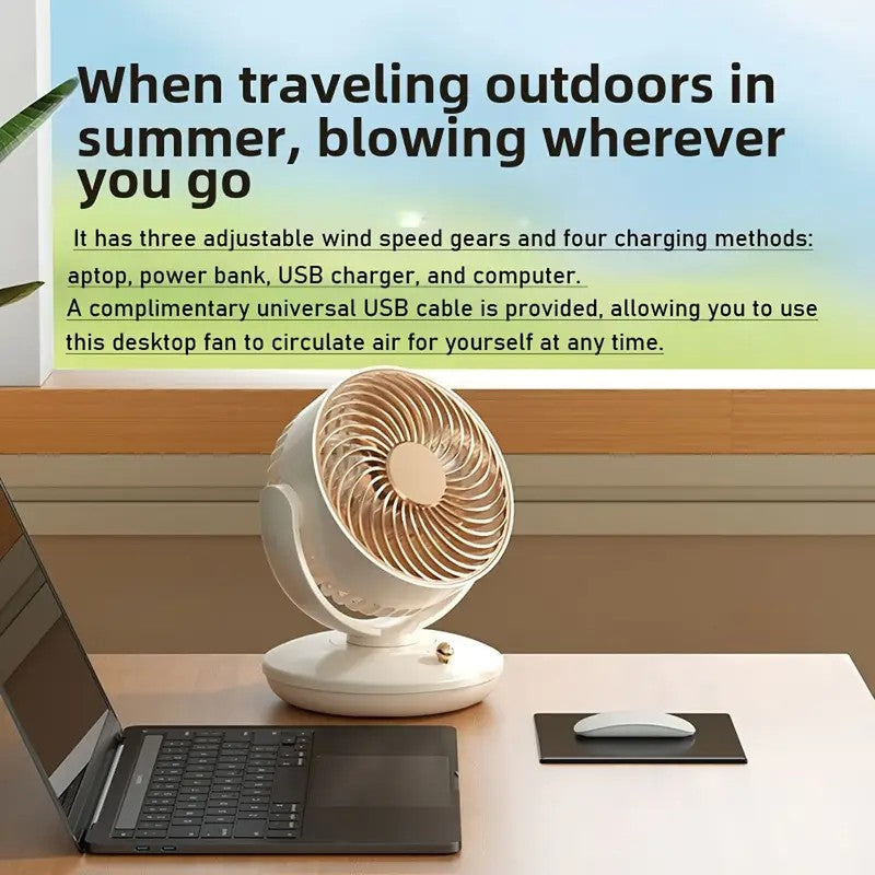 USB Plug in small Desktop Fan 6 inch Table fan 3 Speed 140° Manual Tilt and 120° Auto Oscillation For Home Office Bedroom