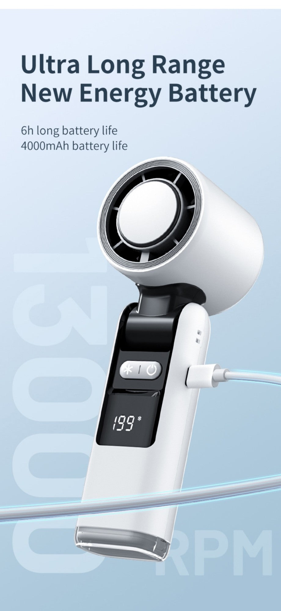 Mini Handheld Turbo Fan Foldable Design 1-199-Speed Wind 4000mAh Rechargeable Digital Display Protable Pocket Fans for Outdoor