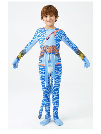 Girls Avatar 2 Neytiri Costume Tail Suit Boys Jake Sully Cosplay Zentai Bodysuit Jumpsuit Kids Halloween Birthday Party Costume
