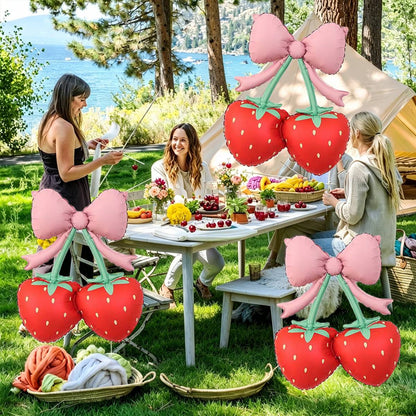 2pcs Set  Bowknot & Cherry Foil Balloons — Perfect for Birthdays, Summer Parties, Outdoor Picnics, and Cherry-Themed Events