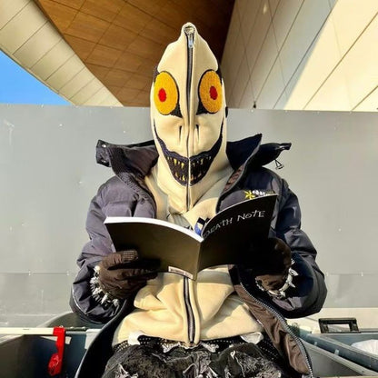 American fashion funny full zipper monster headgear men hoodie Y2K gothic Harajuku high street clothing casual loose sportswear