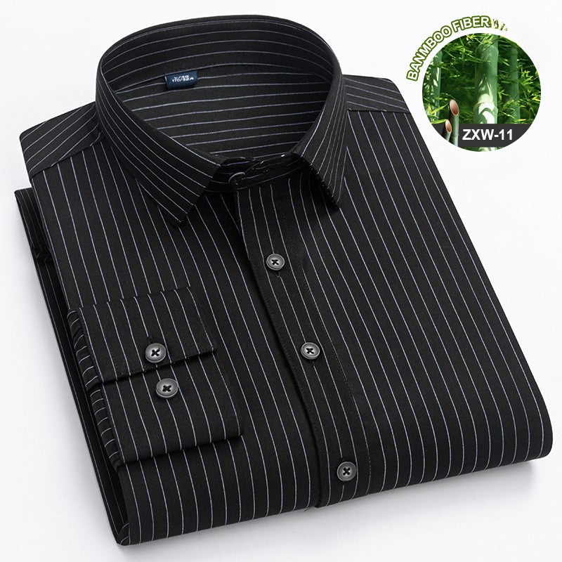 Bamboo Fiber Casual long-sleeve shirts for man elastic Anti-wrinkle striped slim fit formal shirt soft business designer clothes