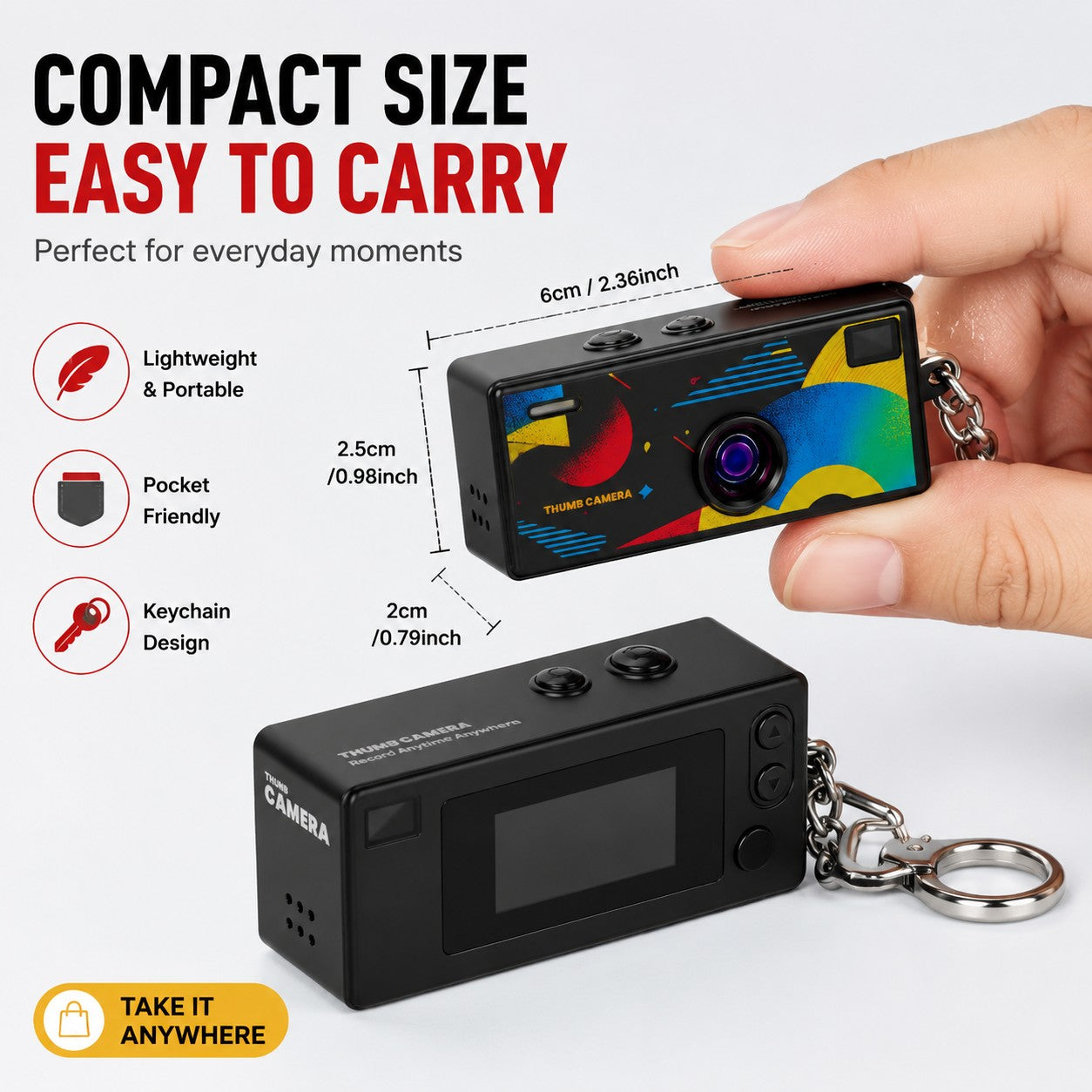 1Pc Portable Mini Thumb Camera Keychain Camcorder 1080p Video Recorder with Memory Card Support and Built-in Flash for Events