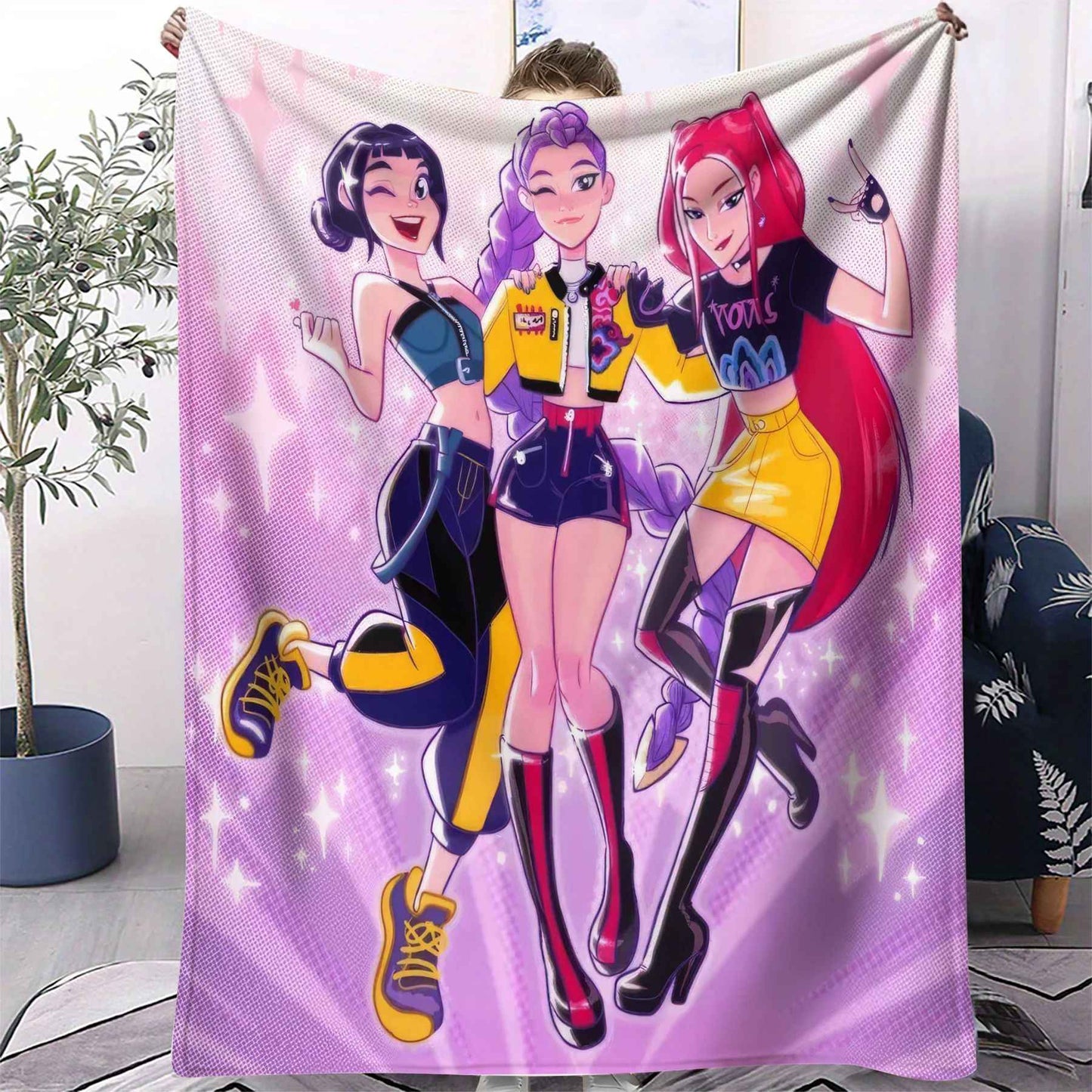 1 cobertor de flanela k-pop Demon Hunters Huntrix Cobertor macio e quente de qualidade Cobertor de inverno infantil para sofá cama Macio e fofo