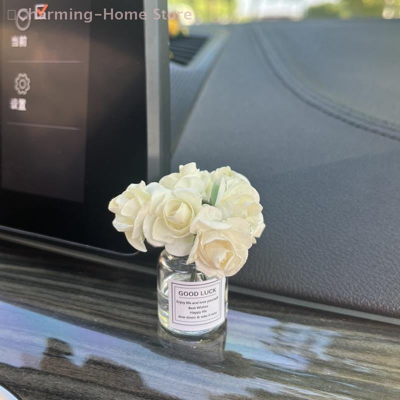 ?M?Car Decoration Ornament Cute Simulation Rose Flower Vase Auto Dashboard Decoration Gadgets For Woman Car Accessories