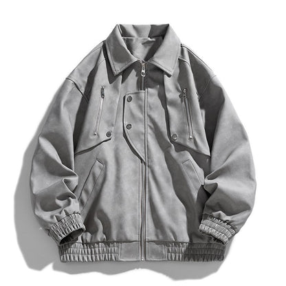 Fashion Trend Korean Slim Fit Casual Men's Leather Jacket Motorcycle Jacket New Spring and Autumn Men's Slim PU Leather Jacket