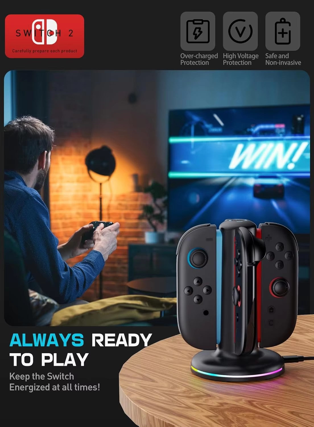 4-In-1 Charger Station For Switch 2 Joy Con Accessories Switch2 Joycon Controller Stand Fast Charging Dock