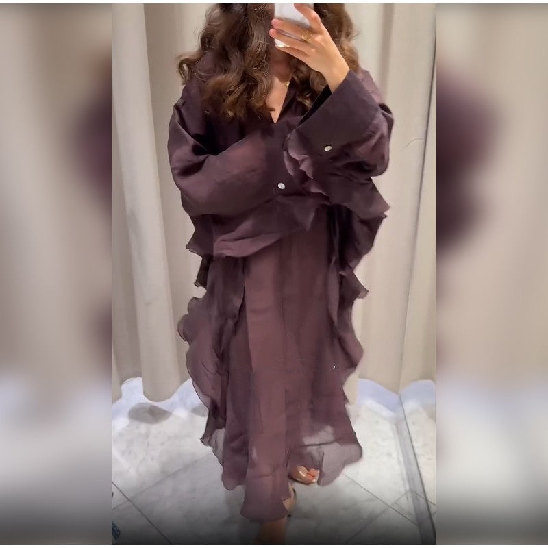Summer Pleated A-line Midi Dress Women's Casual Lace Up Loose High Waist Solid R