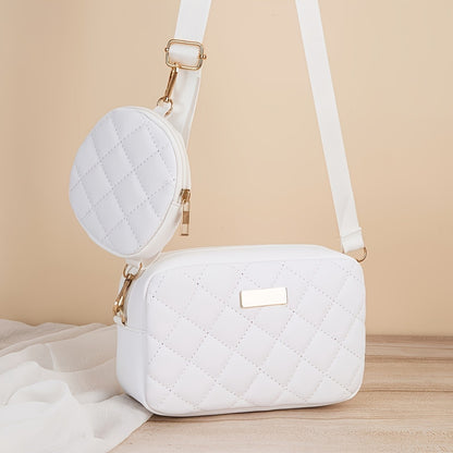 A fashionable crossbody bag set for women, featuring a coin purse, embroidery design, adjustable shoulder strap and zipper openi