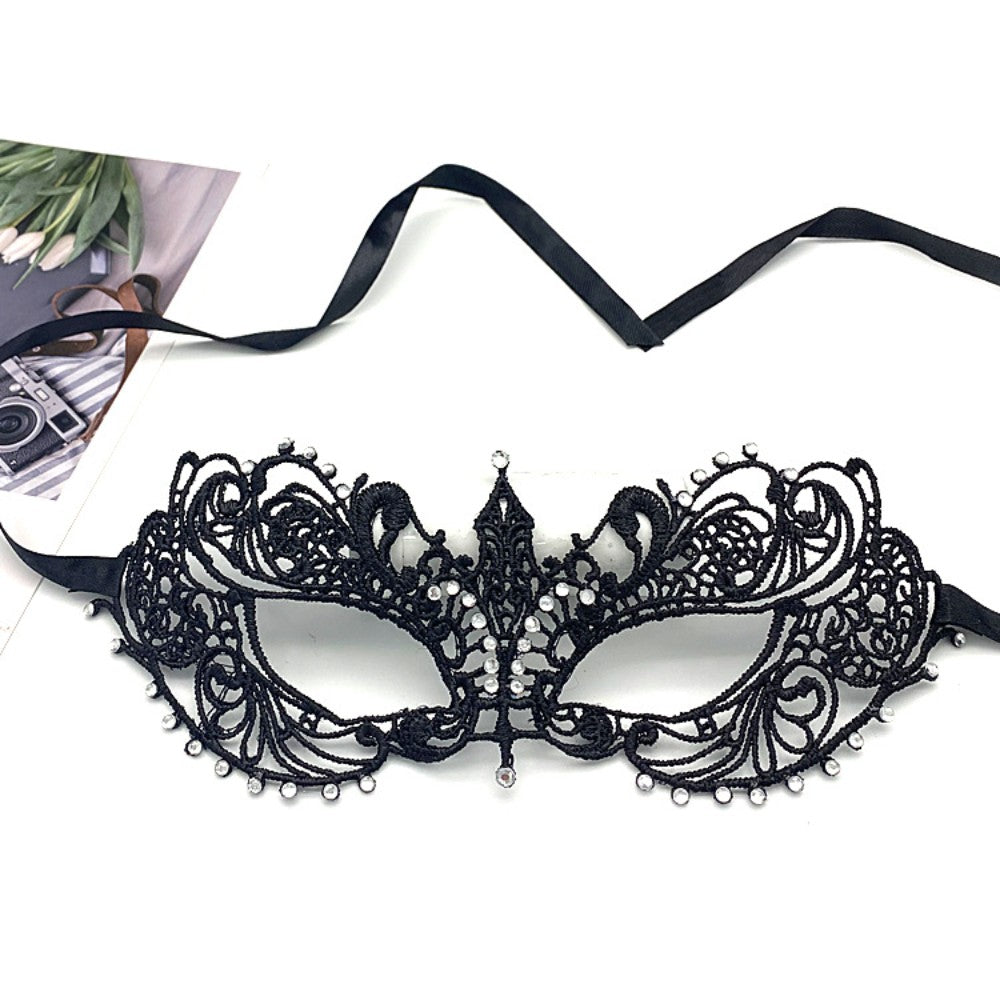 Makeup Ball Hollow Lace Face Mask With Ribbon Princess Masquerad Cosplay Prom Props Costume Female Sexy Diamonds Eye Mask